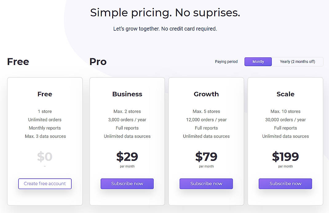Pricing screenshot