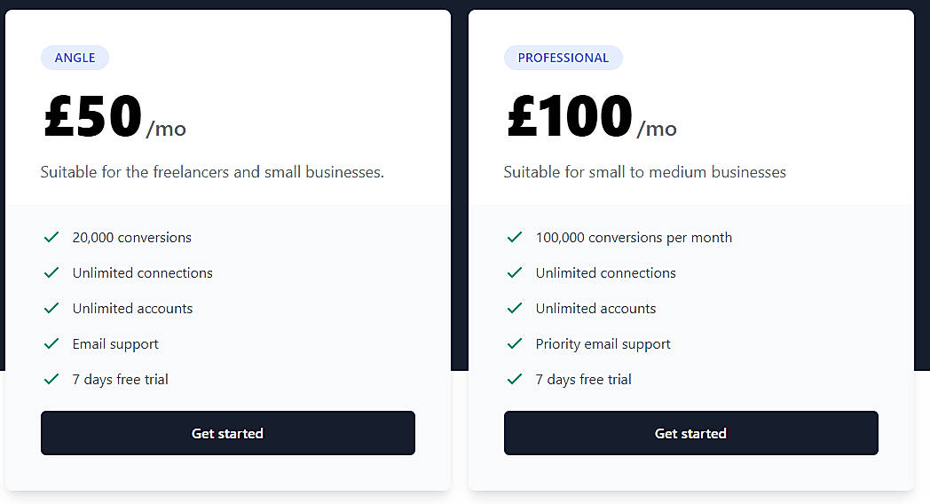 Pricing screenshot