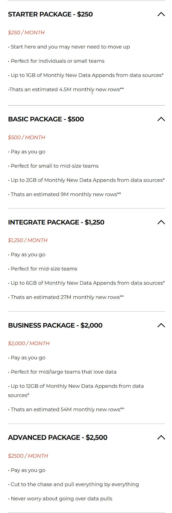 Pricing screenshot