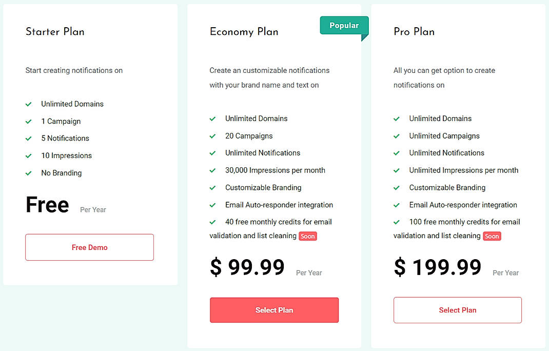 Pricing screenshot