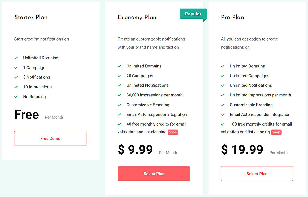 Pricing screenshot