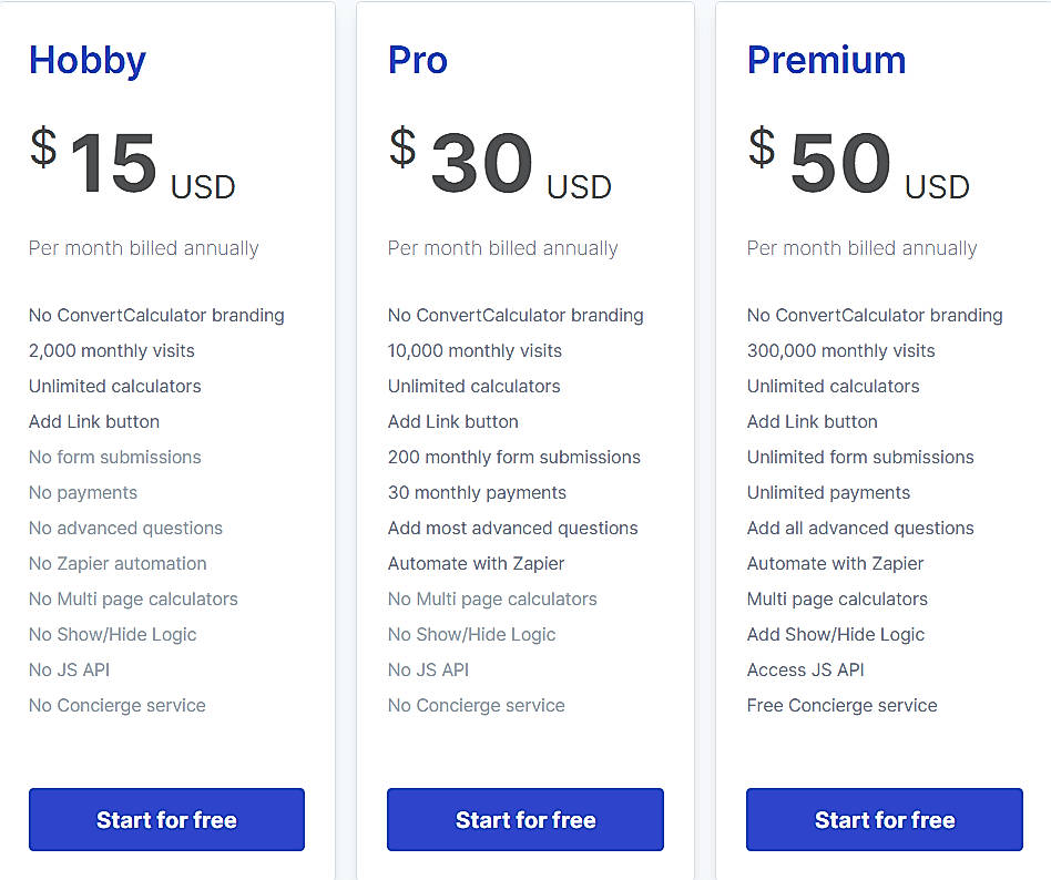 Pricing screenshot