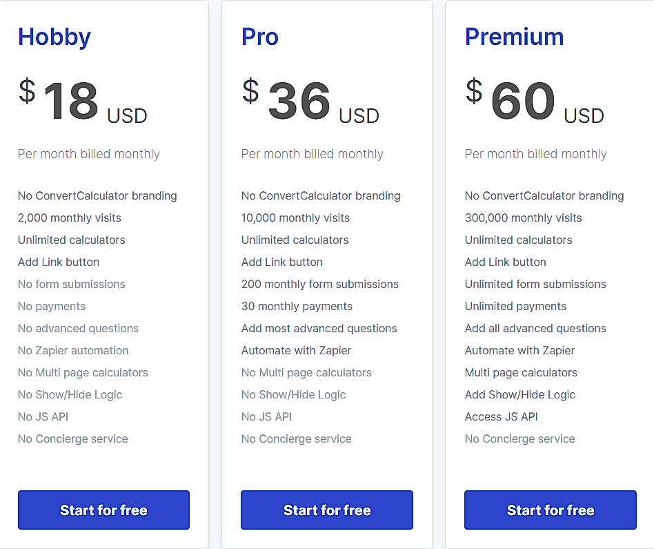 Pricing screenshot