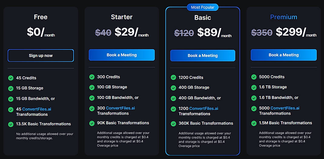 Pricing screenshot