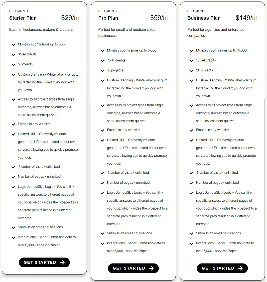 Pricing screenshot