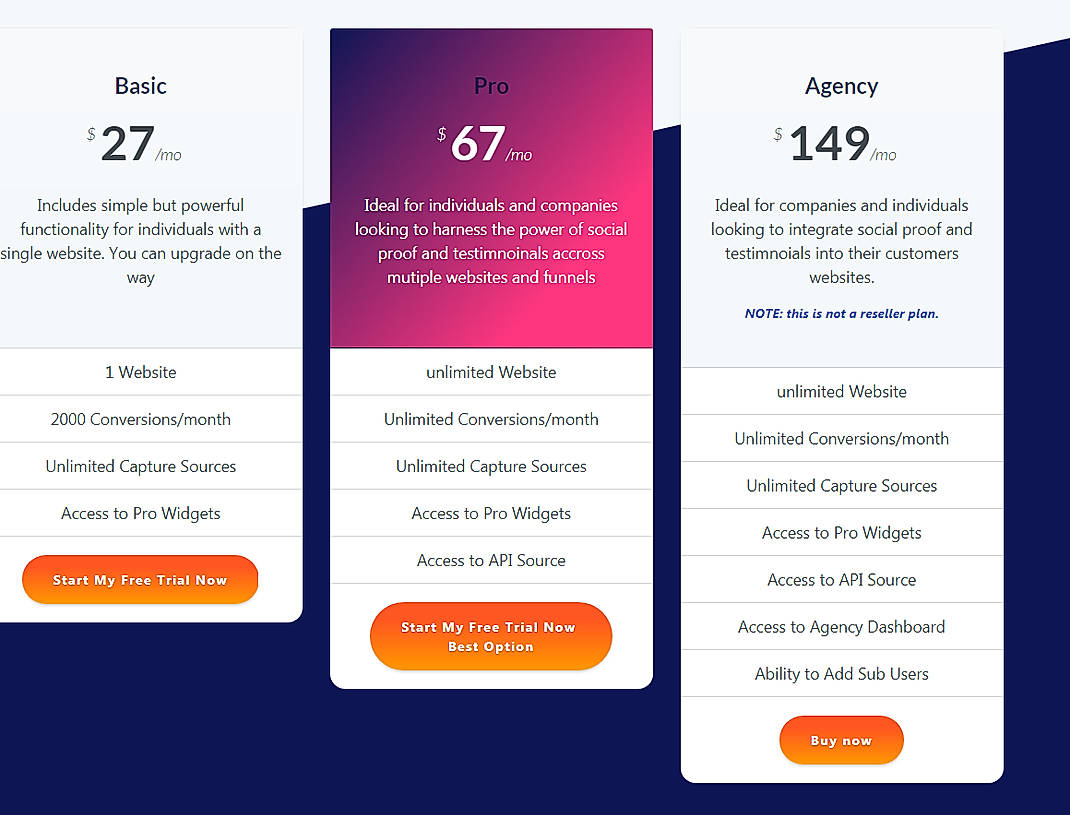 Pricing screenshot