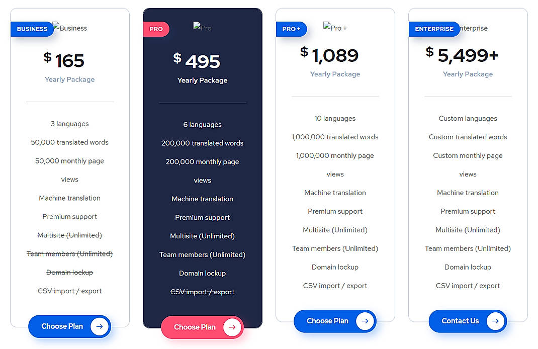 Pricing screenshot
