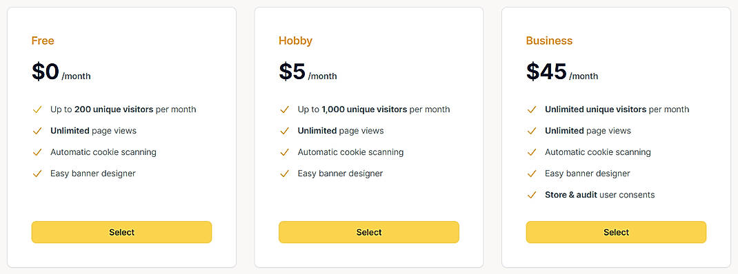 Pricing screenshot