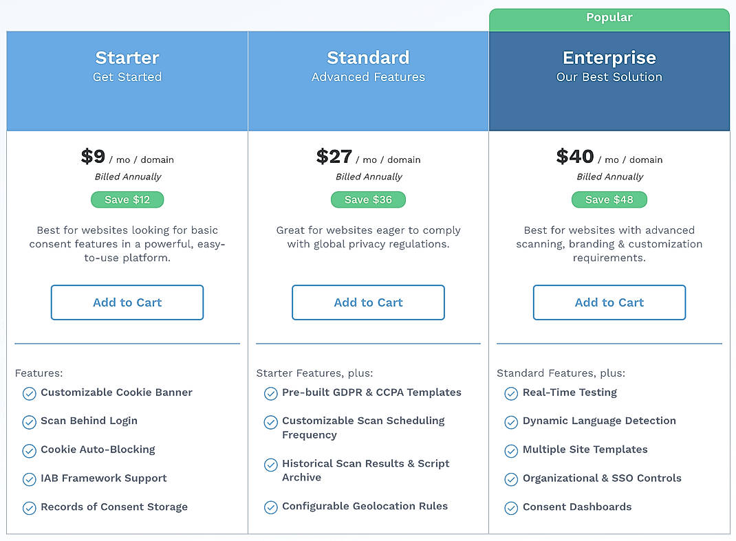 Pricing screenshot