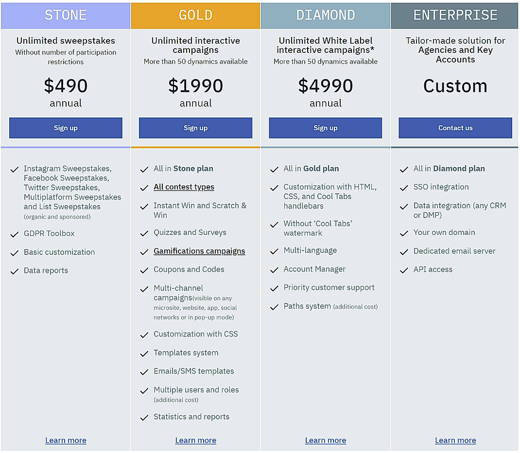 Pricing screenshot