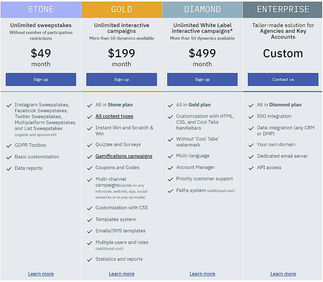 Pricing screenshot