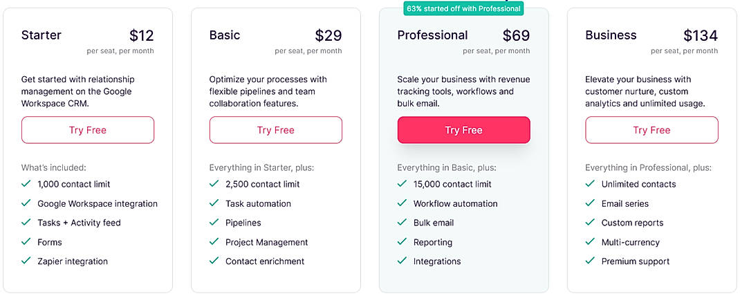 Pricing screenshot