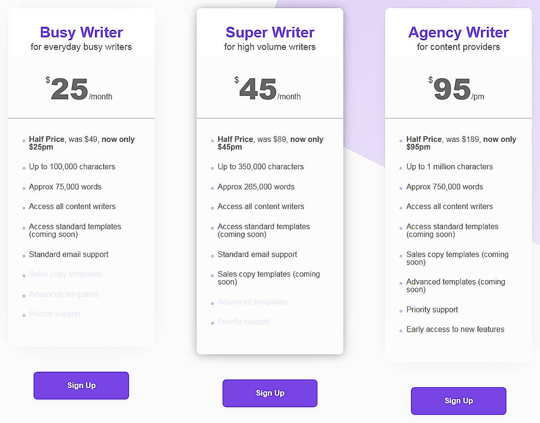 Pricing screenshot