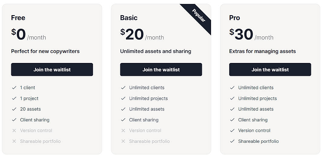 Pricing screenshot