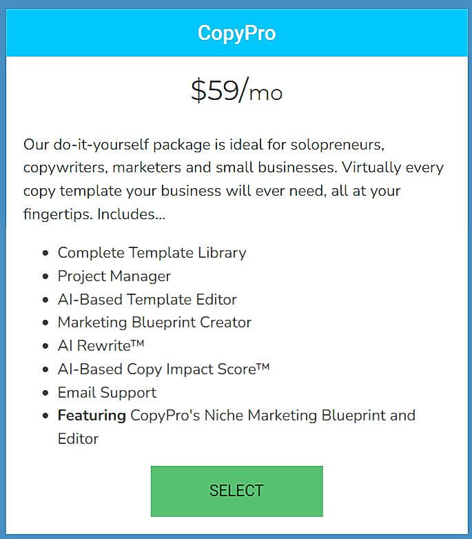 Pricing screenshot