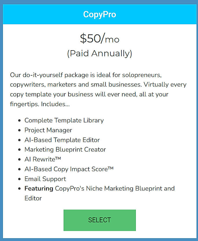 Pricing screenshot