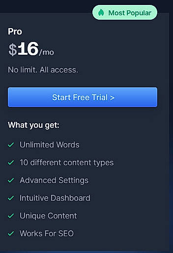 Pricing screenshot