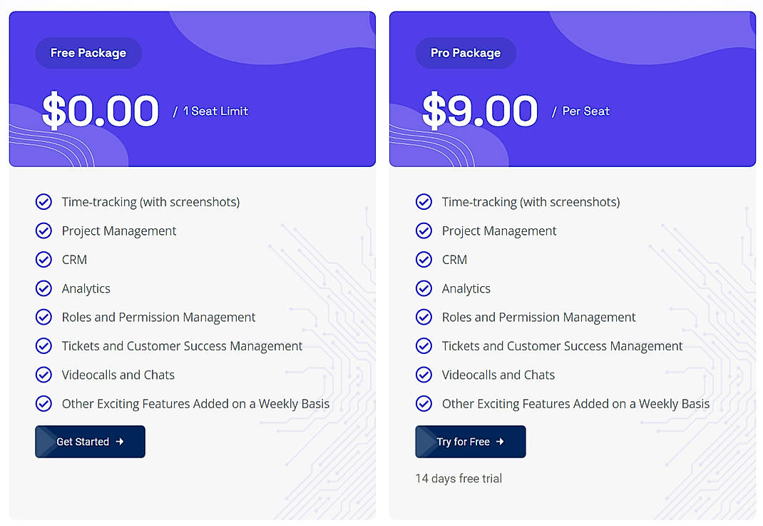 Pricing screenshot