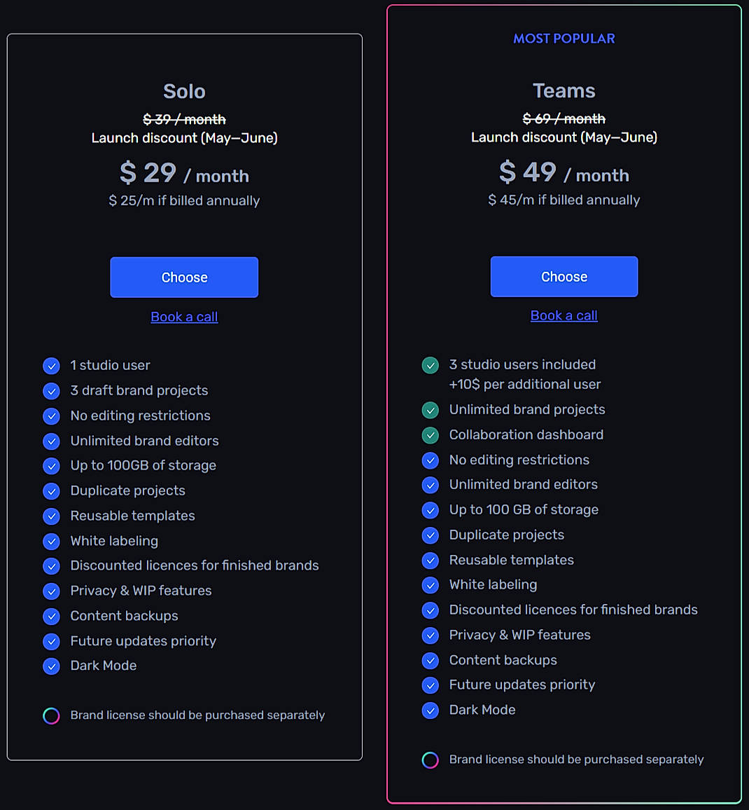 Pricing screenshot