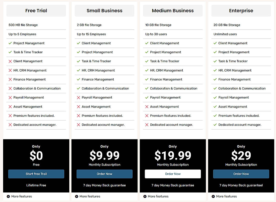 Pricing screenshot