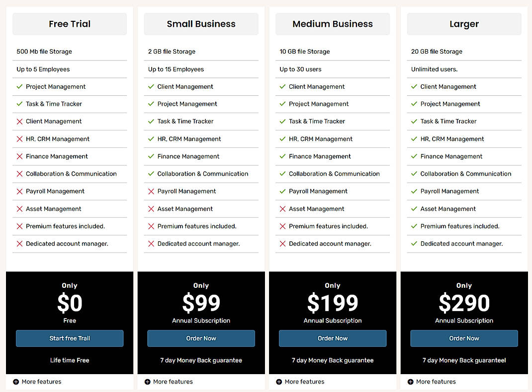Pricing screenshot
