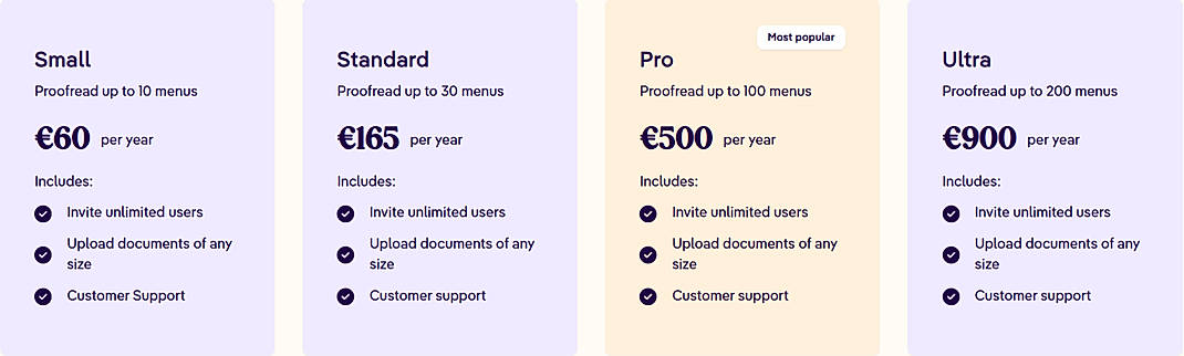 Pricing screenshot