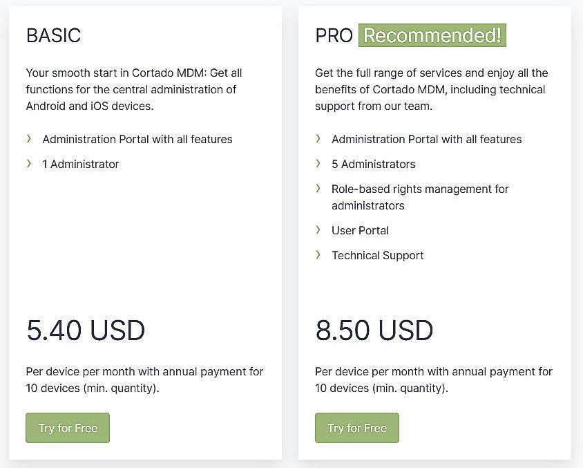 Pricing screenshot