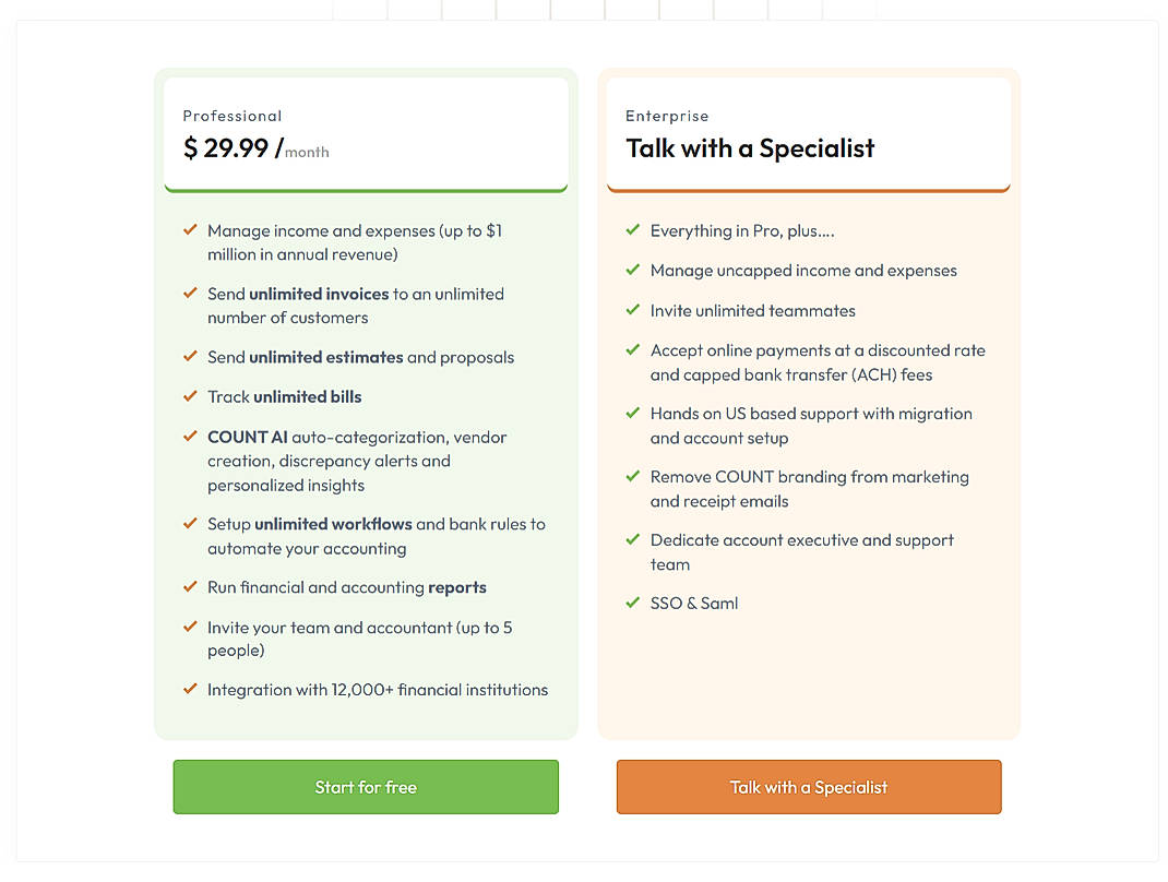 Pricing screenshot