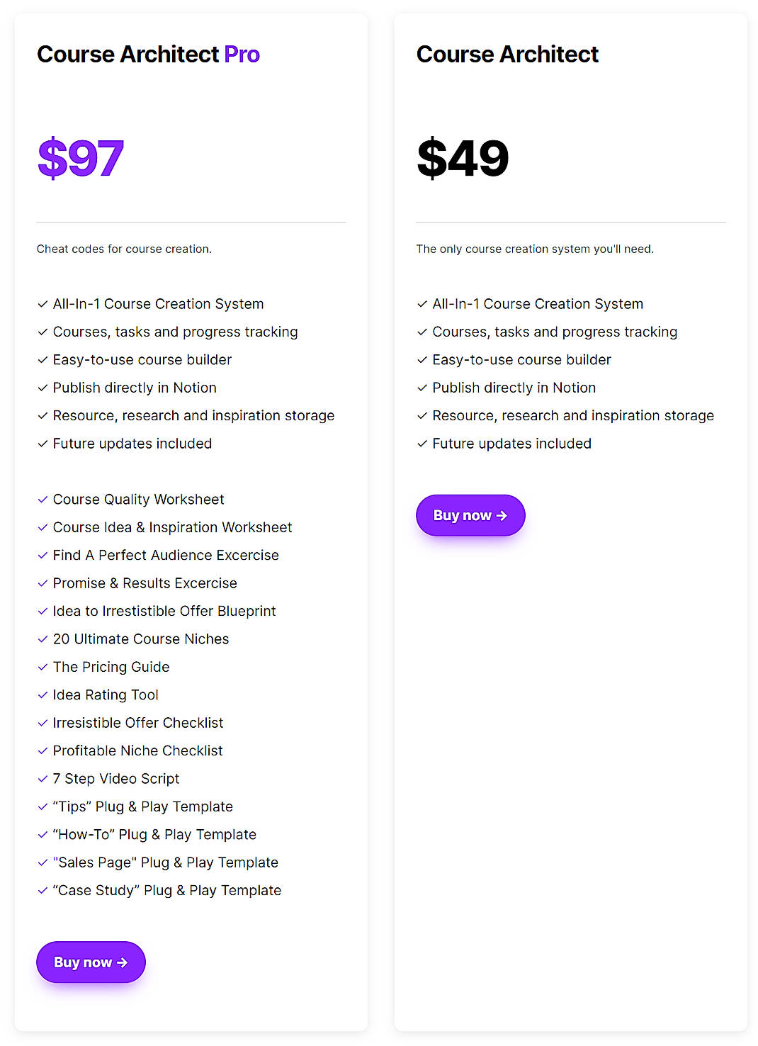 Pricing screenshot