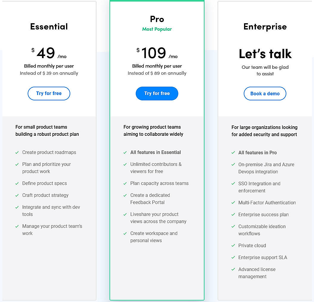 Pricing screenshot
