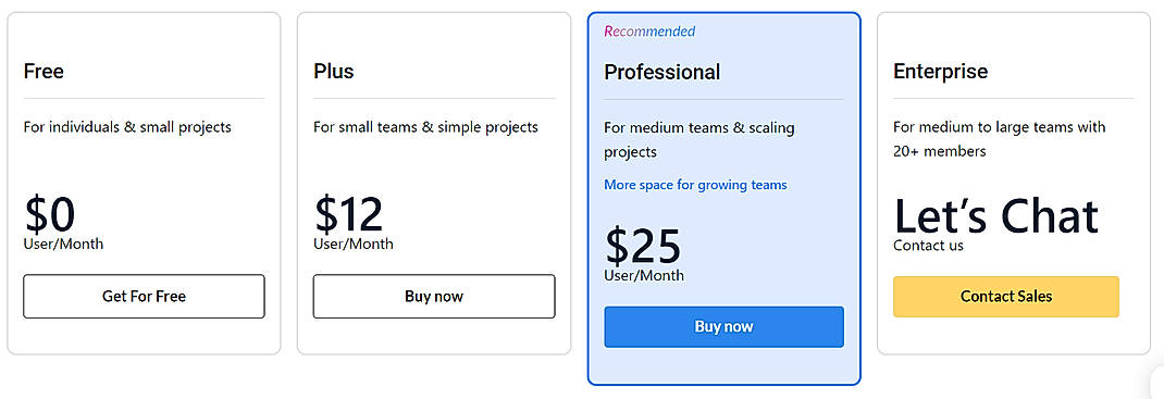Pricing screenshot