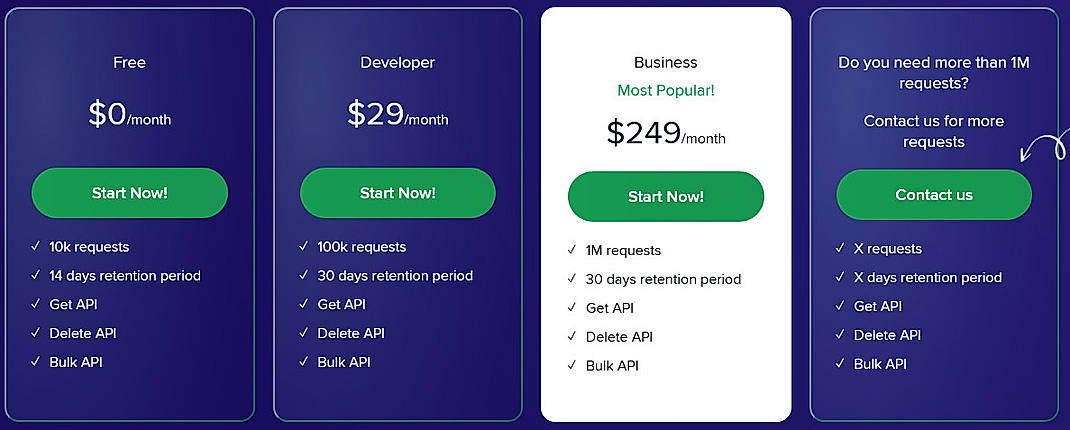 Pricing screenshot
