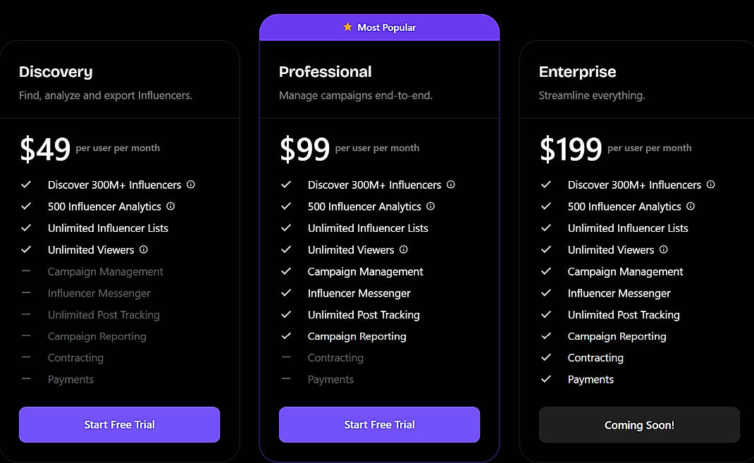Pricing screenshot