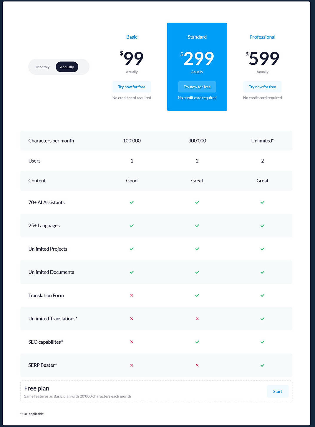 Pricing screenshot