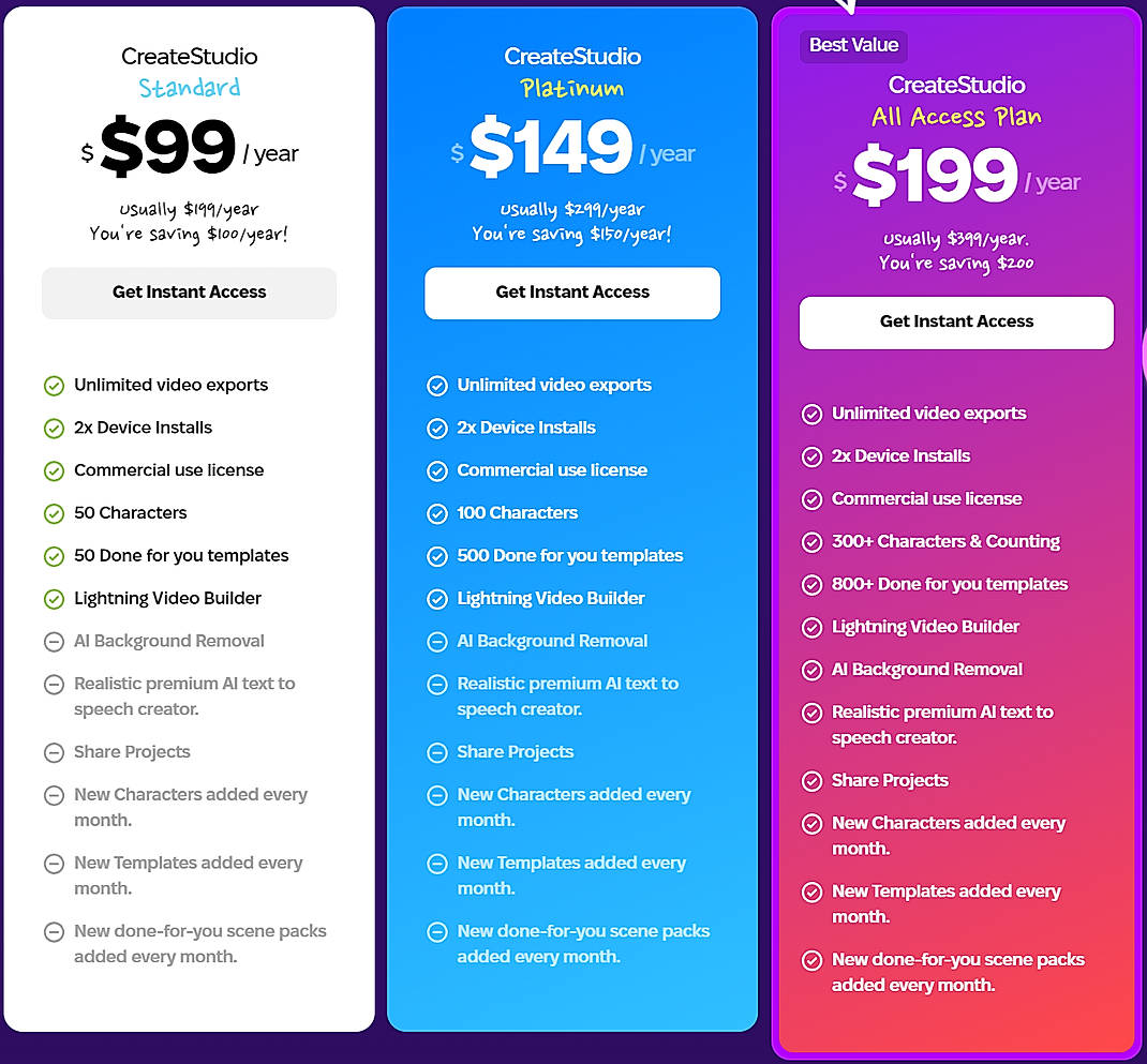Pricing screenshot