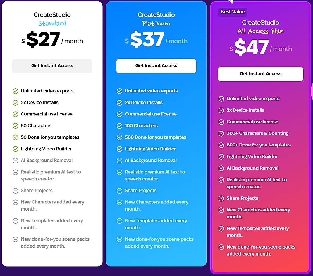 Pricing screenshot