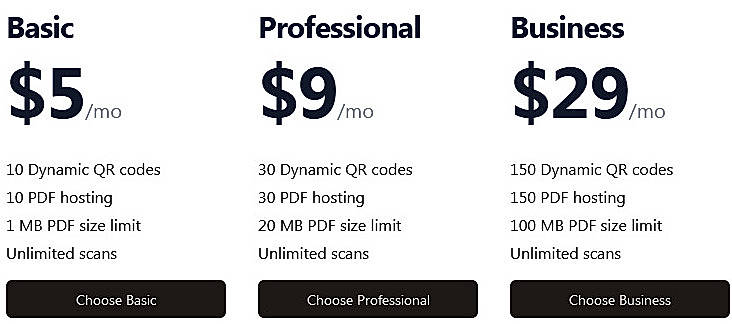 Pricing screenshot