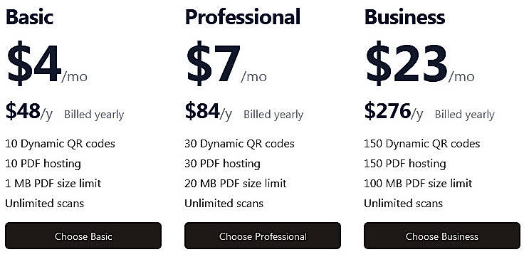 Pricing screenshot