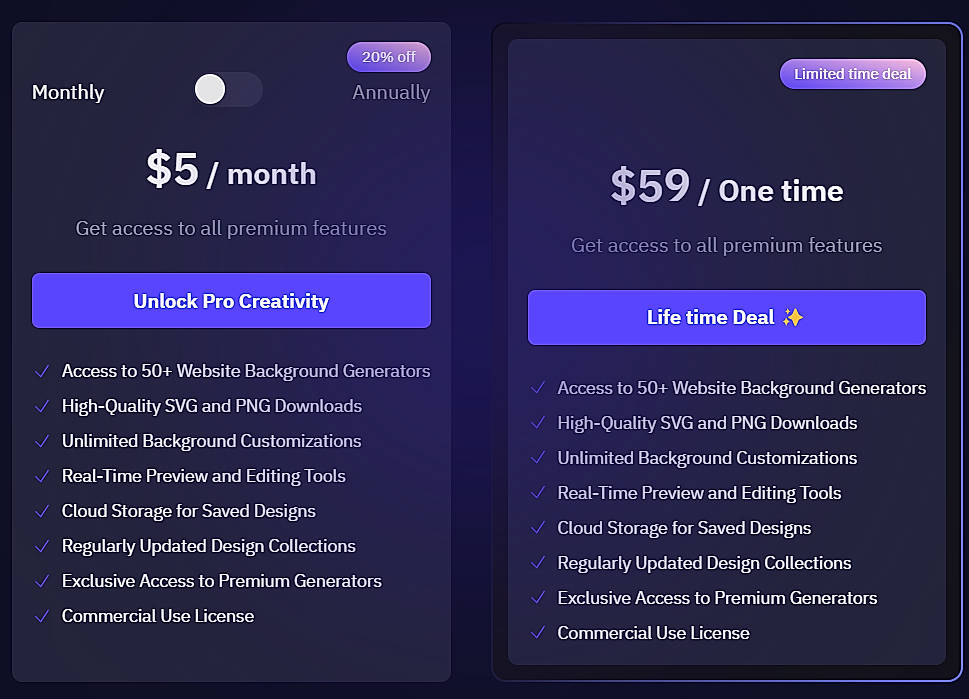 Pricing screenshot