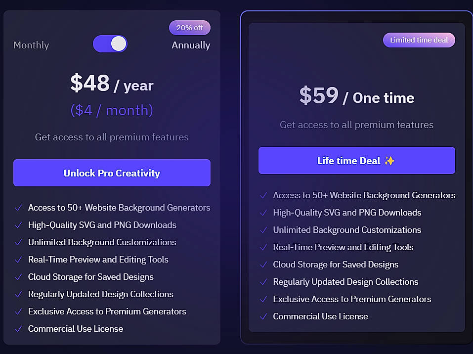 Pricing screenshot