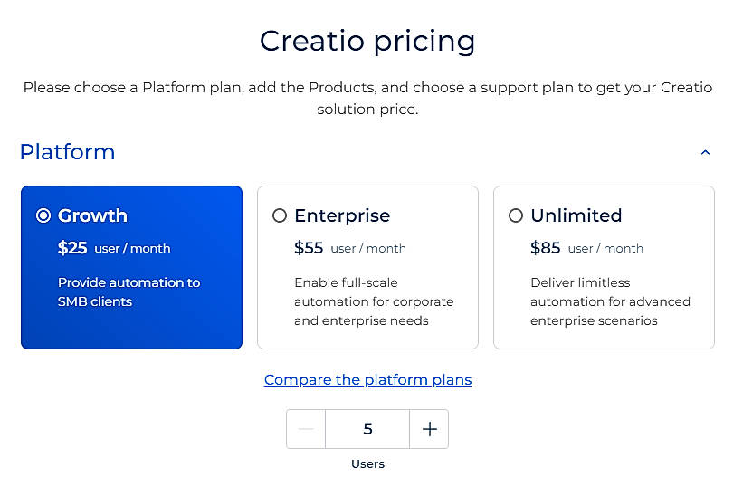 Pricing screenshot