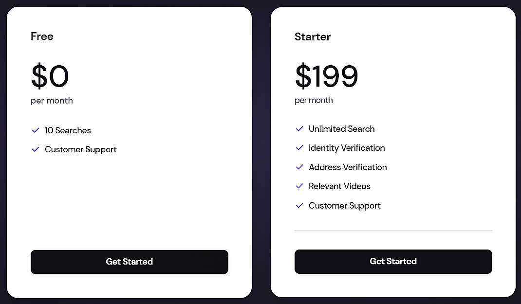 Pricing screenshot
