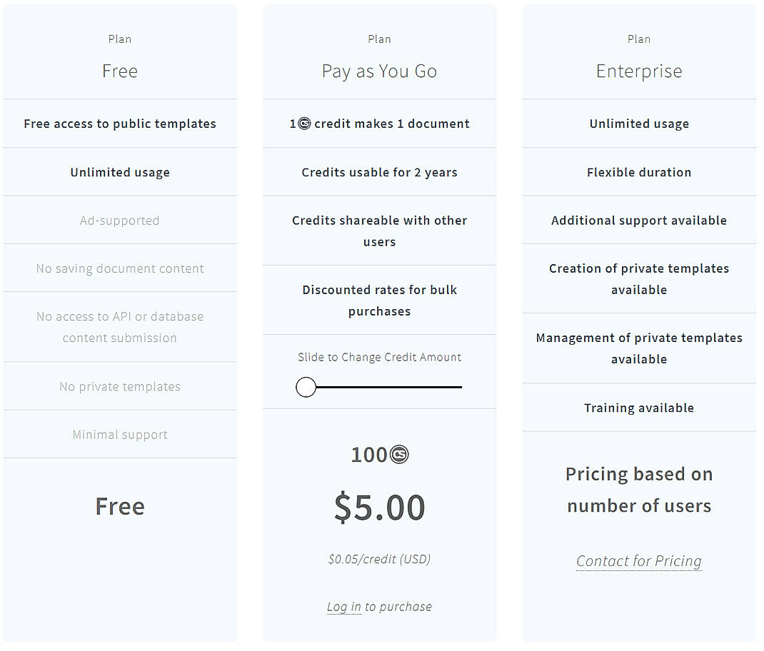 Pricing screenshot