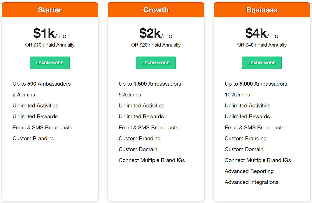 Pricing screenshot