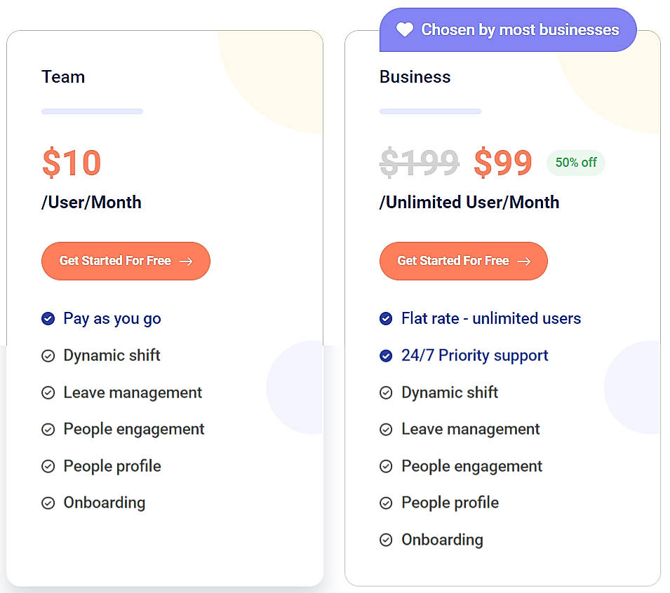 Pricing screenshot