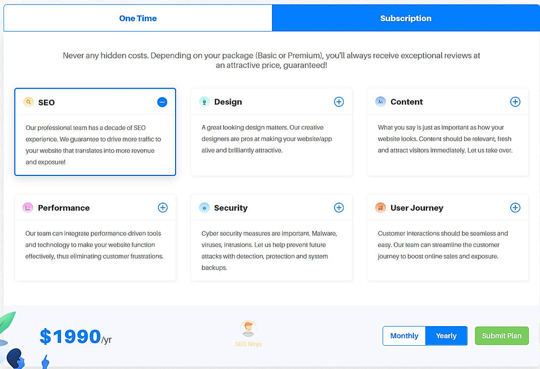 Pricing screenshot