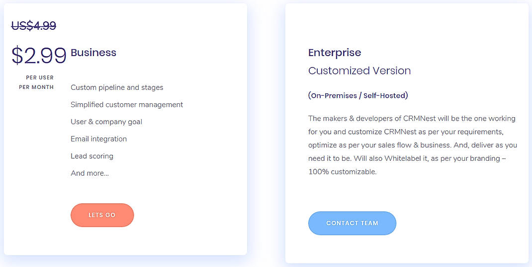 Pricing screenshot