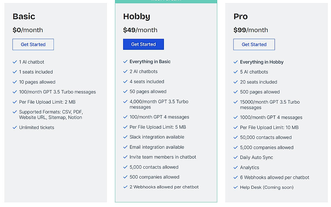 Pricing screenshot
