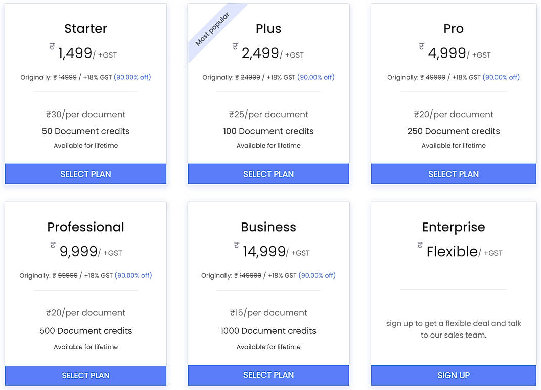 Pricing screenshot