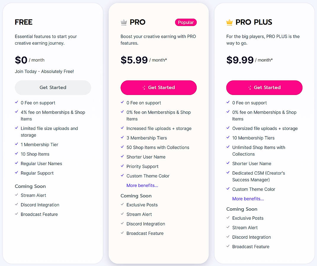 Pricing screenshot